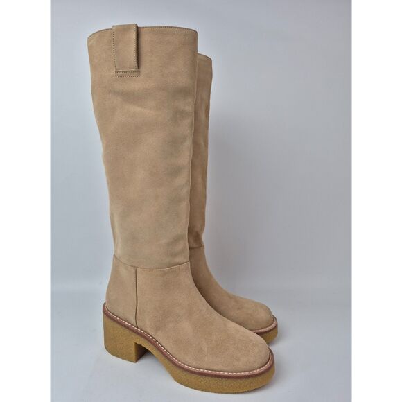 Stuart Weitzman Women's Sand Montana Slouch Suede Boots Size 7 - Picture 1 of 7